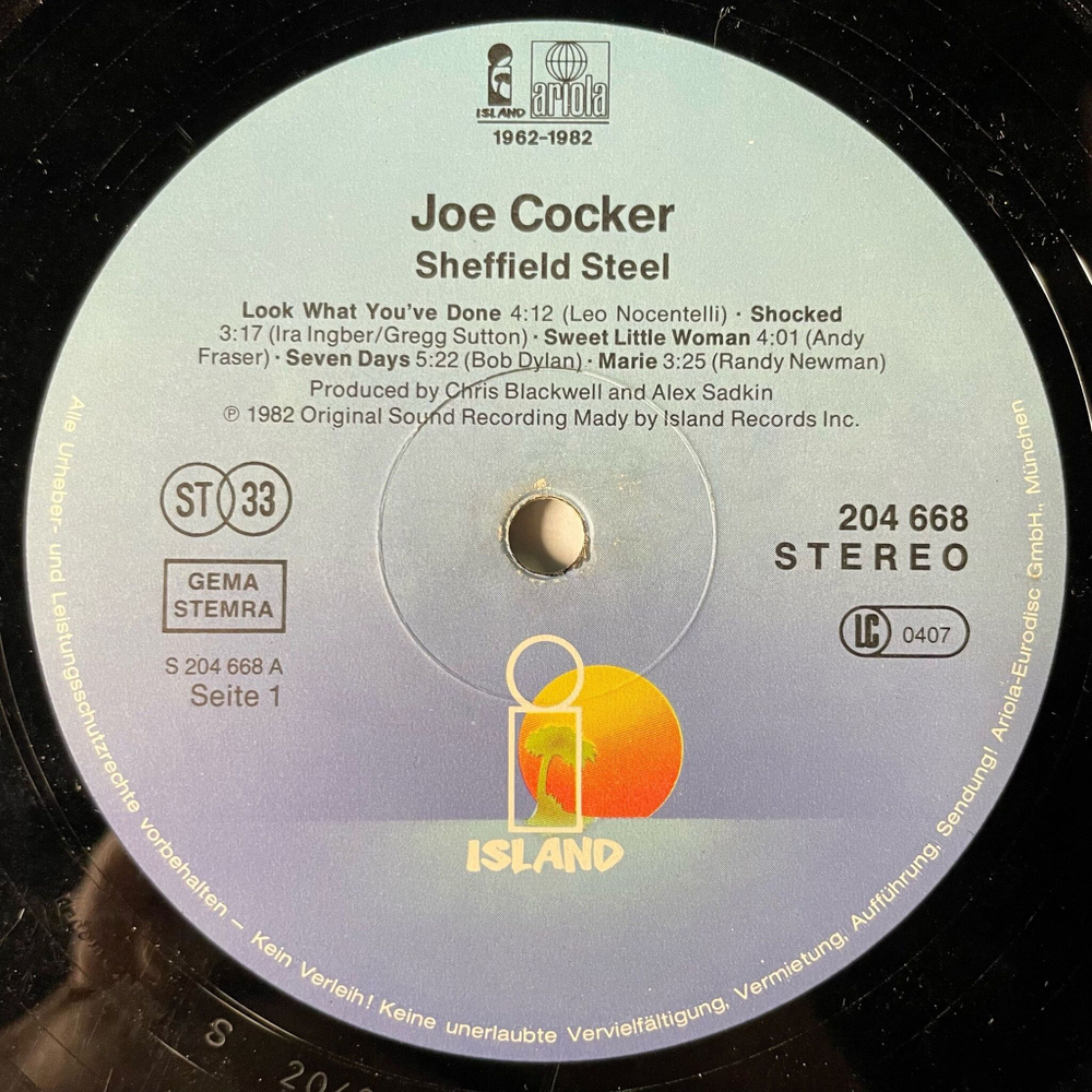 Винтажная виниловая пластинка LP Joe Cocker Sheffield Steel (Germany 1982)