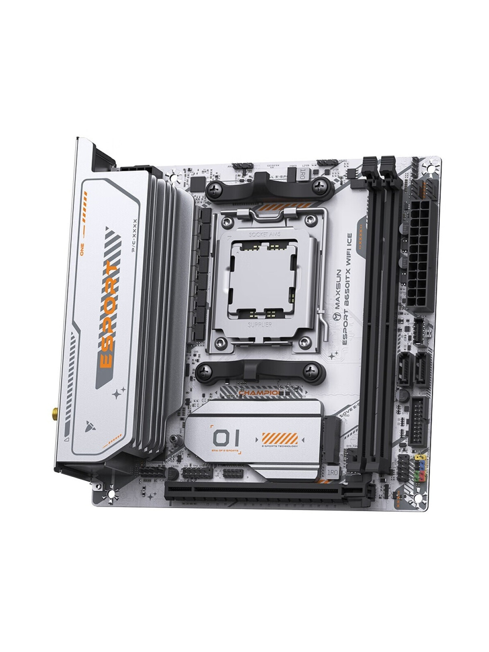 MAXSUN MS-eSport B650ITX WIFI ICE (Socket AM5, mini-ITX, 2*DDR5(96Gb), DP/HDMI,  2*SATA3, 2*M.2,  1*PCIEx16, 4*USB2.0, 2*USB 3.0,  LAN 1*2,5G, Bluetooth5.2,  Wi-Fi 802.11ax, RTL)
