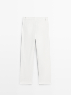Massimo Dutti Брюки прямого кроя из смесового льна, белый