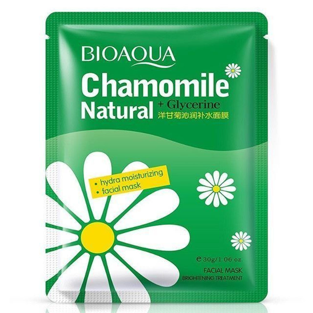 Маска для лица BioAqua Chamomile natural + Glycerine с ромашкой и глицерином, увлажняющая, 30 г