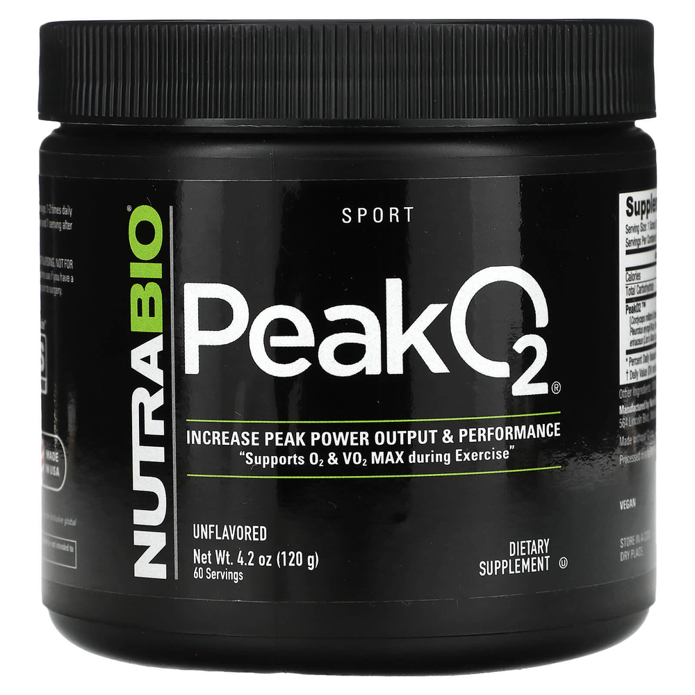 NutraBio, Peak O2, без добавок, 120 г (4,2 унции)