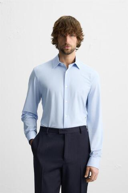 ZARA РУБАШКА ИЗ ЭЛАСТИЧНОЙ РЕЛЬЕФНОЙ ТКАНИ, НЕБЕСНО-ГОЛУБОЙ