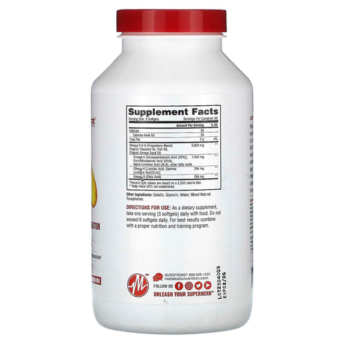 Metabolic Nutrition, омега 369, 180 капсул (1200 мг в 1 капсуле)