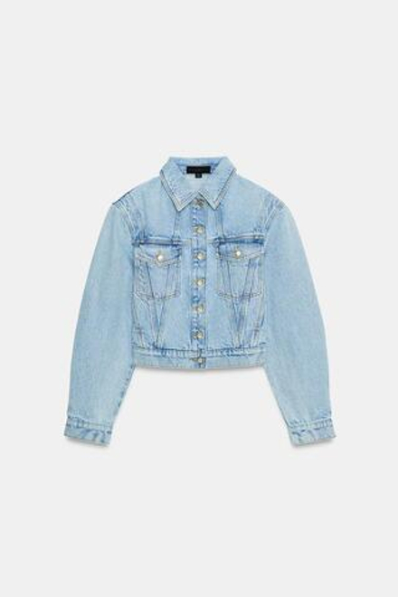 ZARA УКОРОЧЕННАЯ ДЖИНСОВАЯ КУРТКА Z1975 С ПОДПЛЕЧНИКАМИ, ВЫЦВЕТШИЙ СИНИЙ