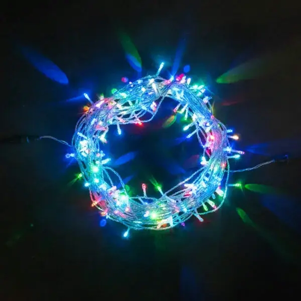 Светодиодная гирлянда 200 разноцветных LED ламп с RGB светодиодом, 20 м., 24V., черный силиконовый провод, IP65, Beauty Led (EST200-10-1RGB)