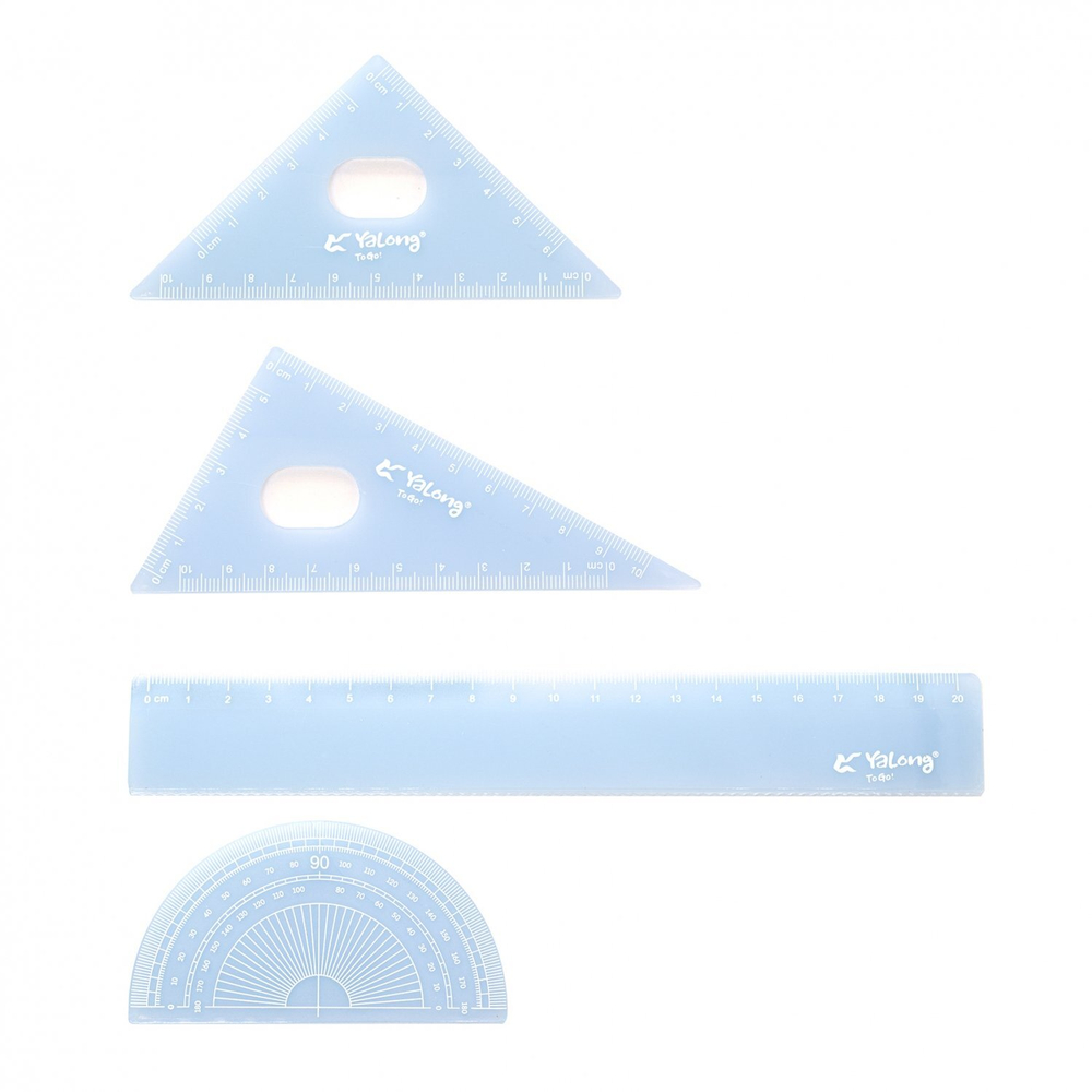 Набор чертежный Yalong, 20 см, пластиковый, 4 предмета, "Pastel", пакет-пенал ПВХ с европодвесом