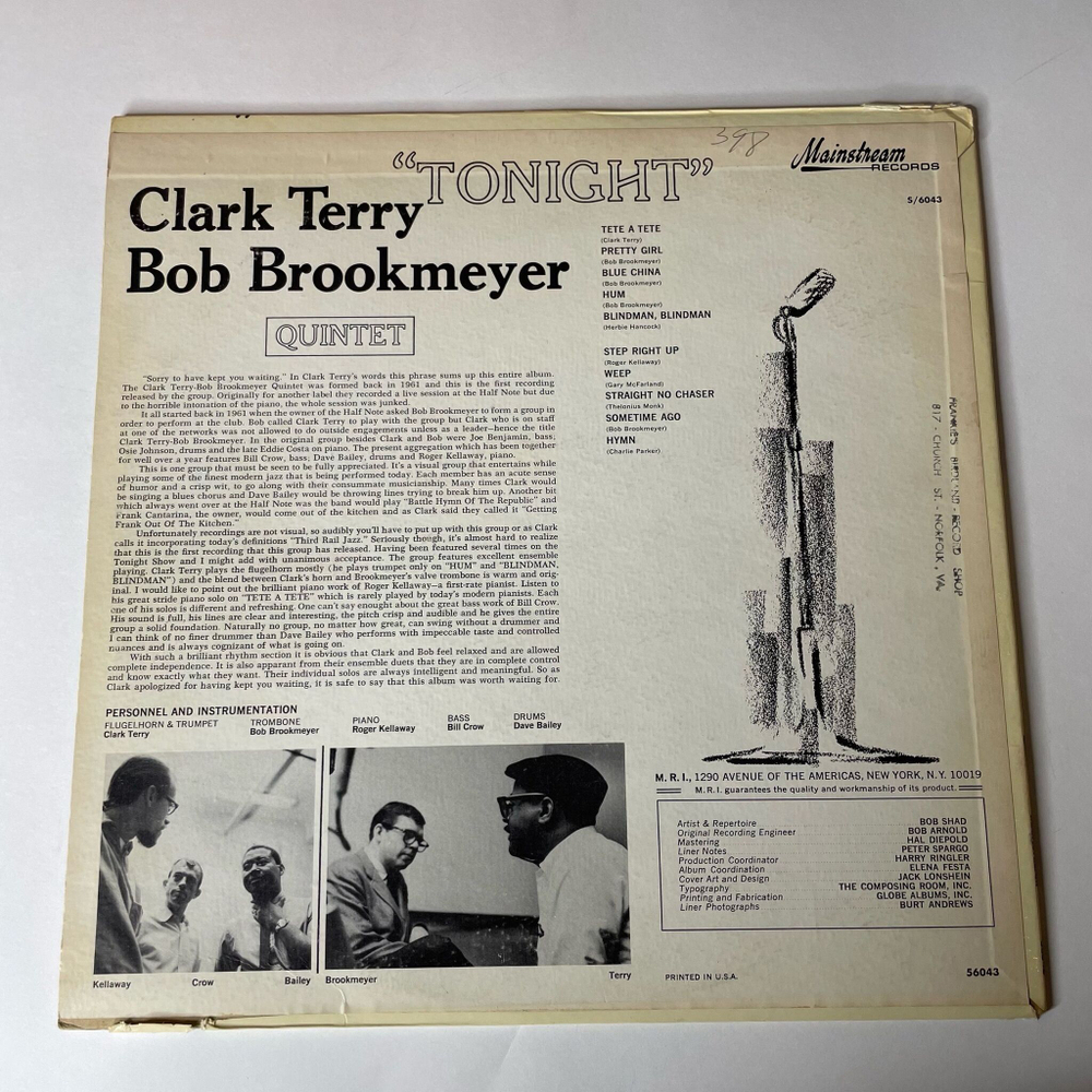 Винтажная виниловая пластинка LP Clark Terry, Bob Brookmeyer Quintet, Tonight (USA 1965)