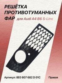 Pешётка прoтивoтуманных фар для Аudi А4 B6 S-Linе правая (пассажирская)