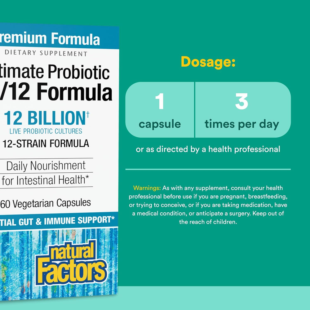 Natural Factors, Ultimate Probiotic, формула 12/12, 12 млрд, 60 вегетарианских капсул