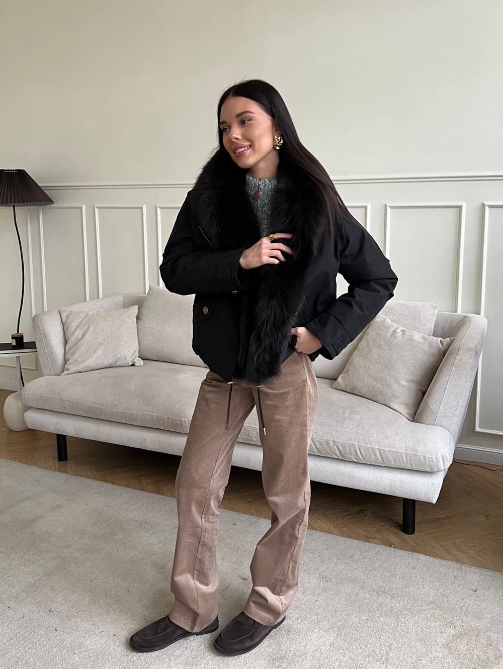 Парка Extra Lux с натуральным мехом черный