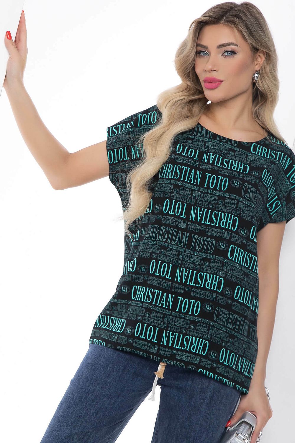 Блуза "Альбина" (черно-бирюзовая) Б8775 LT Collection