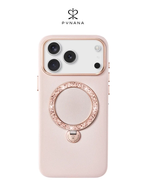 Чехол IPhone 17 Pro кожа, алмазная гравировка Rose Gold