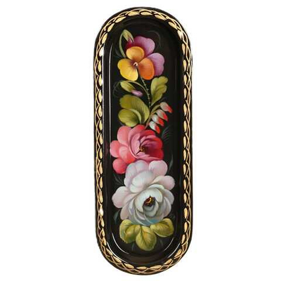 Жостовский поднос декоративный, размер 21х8 см (A4), металлический