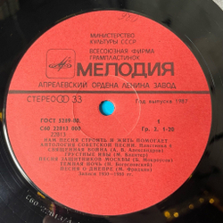 Винтажная виниловая пластинка LP Сборник Нам Песня Строить И Жить Помогает (СССР 1987) (Бунчиков, Бернес, Виноградов) (Пластинка 4)