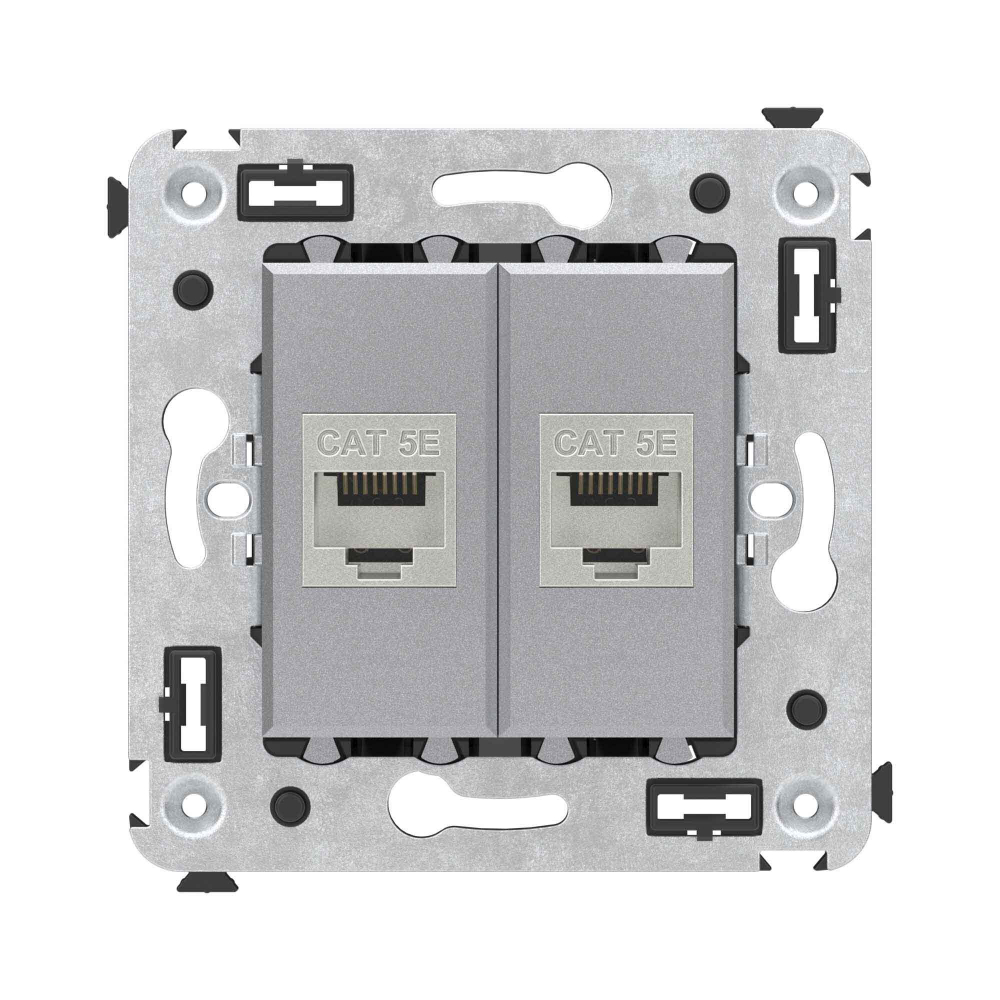 Компьютерная розетка RJ-45 без шторки в стену, кат.5e двойная экранированная, "Avanti", "Закаленная сталь"