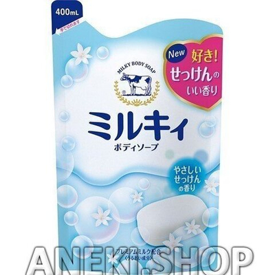 Мыло жидкое увлажняющее молочное для тела с аромат цветочного мыла 400 мл Cow Brand (мягкая упаковка)