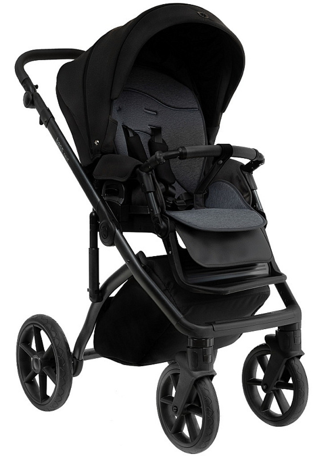 Детская коляска Roan Bass Next 2.0 3 в 1 с автокреслом Tutis Elo Lux EduSky Grey BSN/40/2 Caviar Black/Black/руч.Black