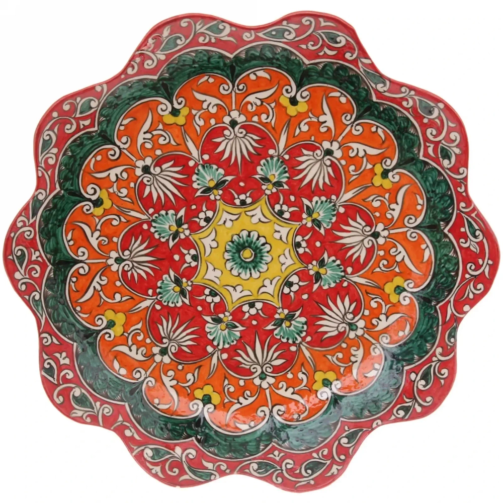 Ляган резной край Qora galam микс Риштанская керамика