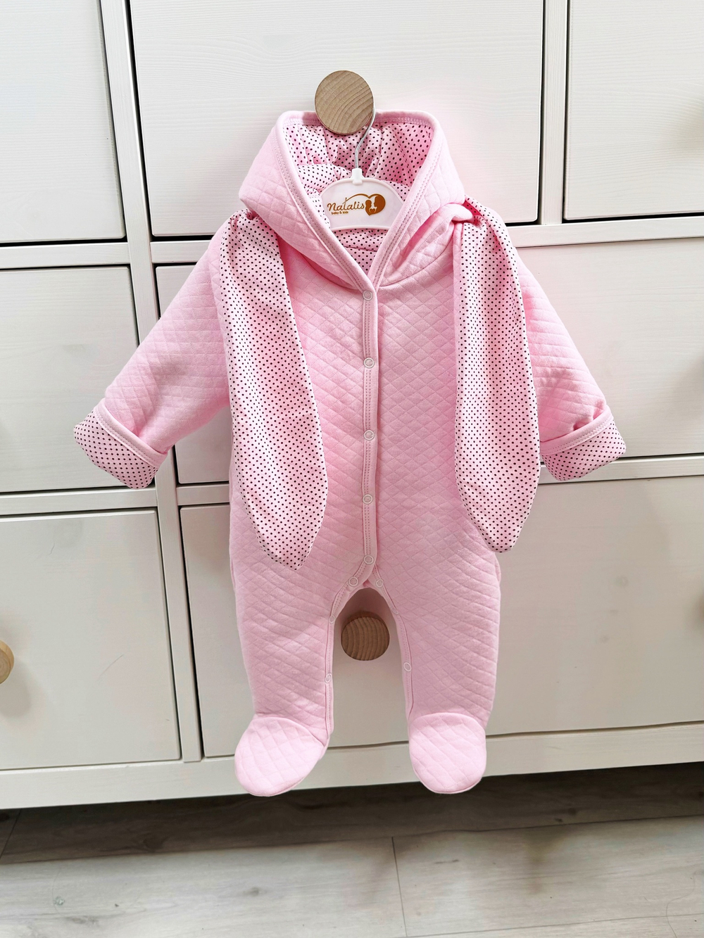 Комбинезон с ушками «Горошек» (розовый) (без утеплителя)