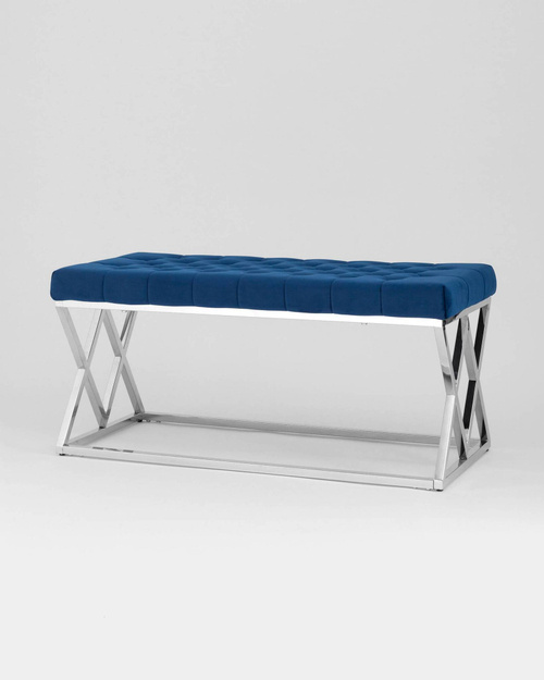 Банкетка ИНСИГНИЯ велюр синий сталь серебро