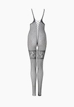 Чёрный комбинезон в сетку с ажурным рисунком