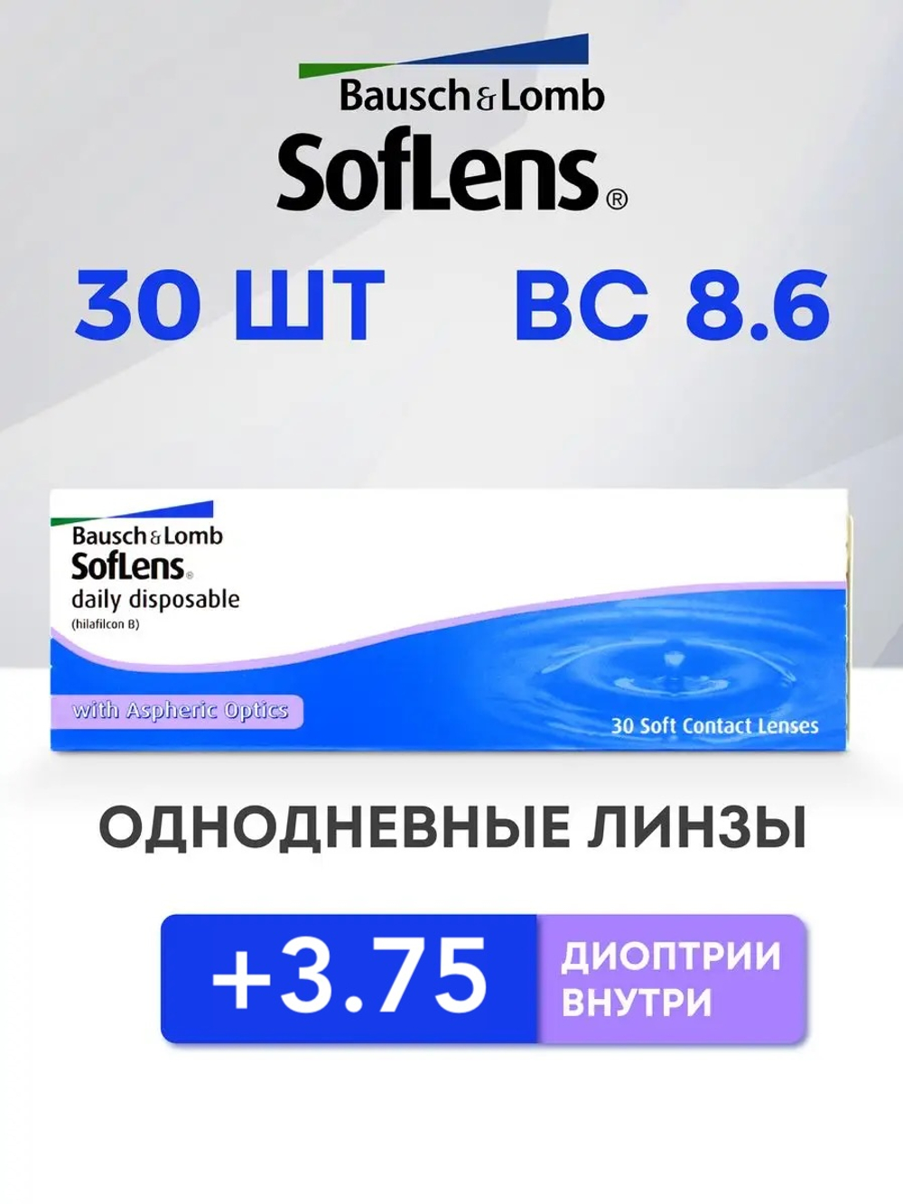 Однодневные контактные линзы SofLens Daily Disposable (уп. 30 линз)