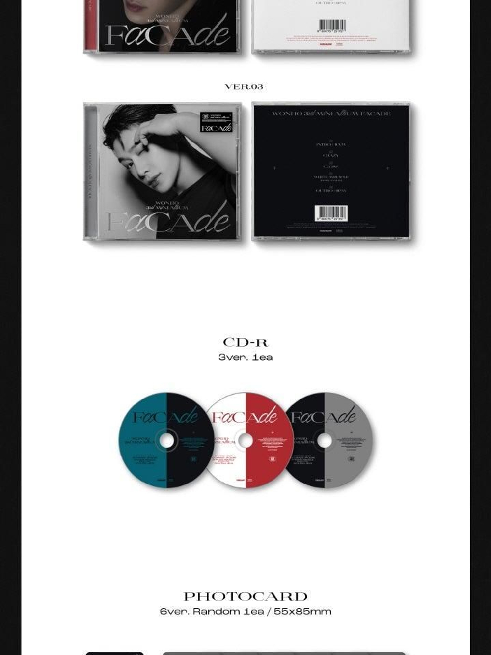 Альбом WONHO - FACADE 3rd Mini Album Jewel Case 3 Version SET
