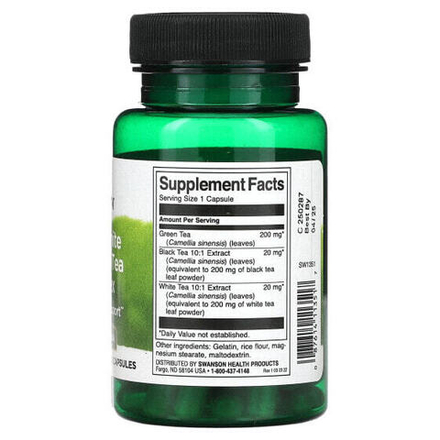 Антиоксиданты Swanson, Комплекс зеленого, белого и черного чая, 60 капсул