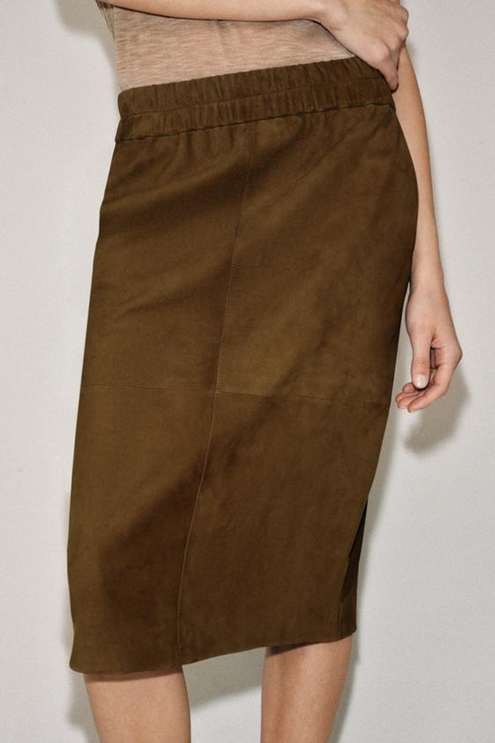 ZARA ЮБКА ИЗ ЗАМШИ — ZW COLLECTION LIMITED EDITION, СВЕТЛО-КОРИЧНЕВЫЙ