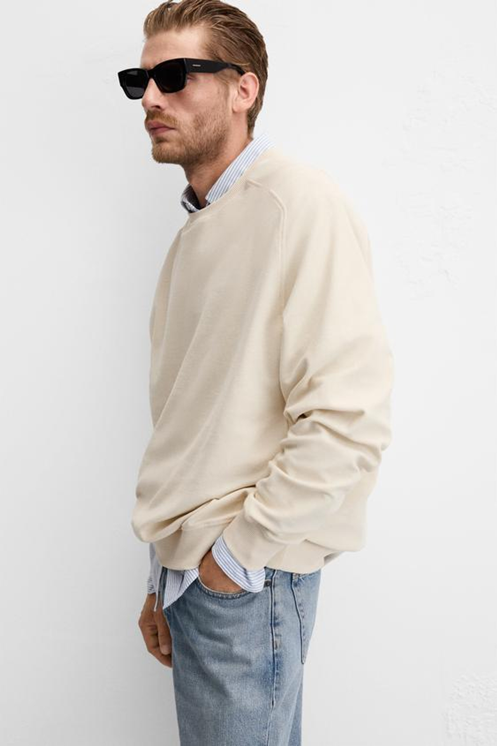 ZARA ТОЛСТОВКА ИЗ ПЛОТНОГО ТРИКОТАЖА С КРУГЛЫМ ВЫРЕЗОМ, ЭКРЮ