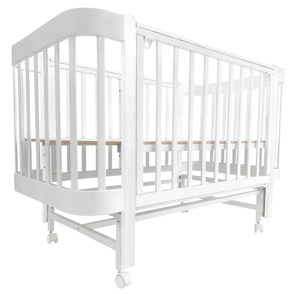 Кровать детская Indigo Italiano Baby продольный маятник на колесах белый-белый