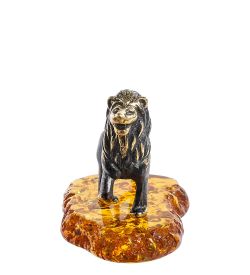 Народные промыслы AM- 411 Фигурка «Лев» (латунь, янтарь)