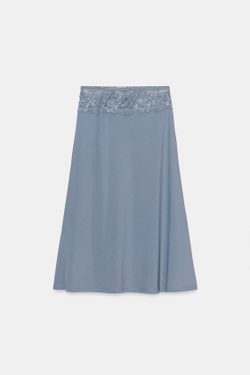 ZARA КОМБИНИРОВАННАЯ ЮБКА С КРУЖЕВОМ, ПАСТЕЛЬНО-СИНИЙ