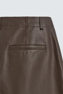 ZARA КОЖАНЫЕ БРЮКИ BALLOON FIT, КОРИЧНЕВЫЙ