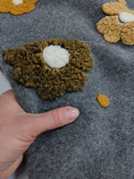 Альпака с объемным рисунком/ На сером олик/бел/серые цветы