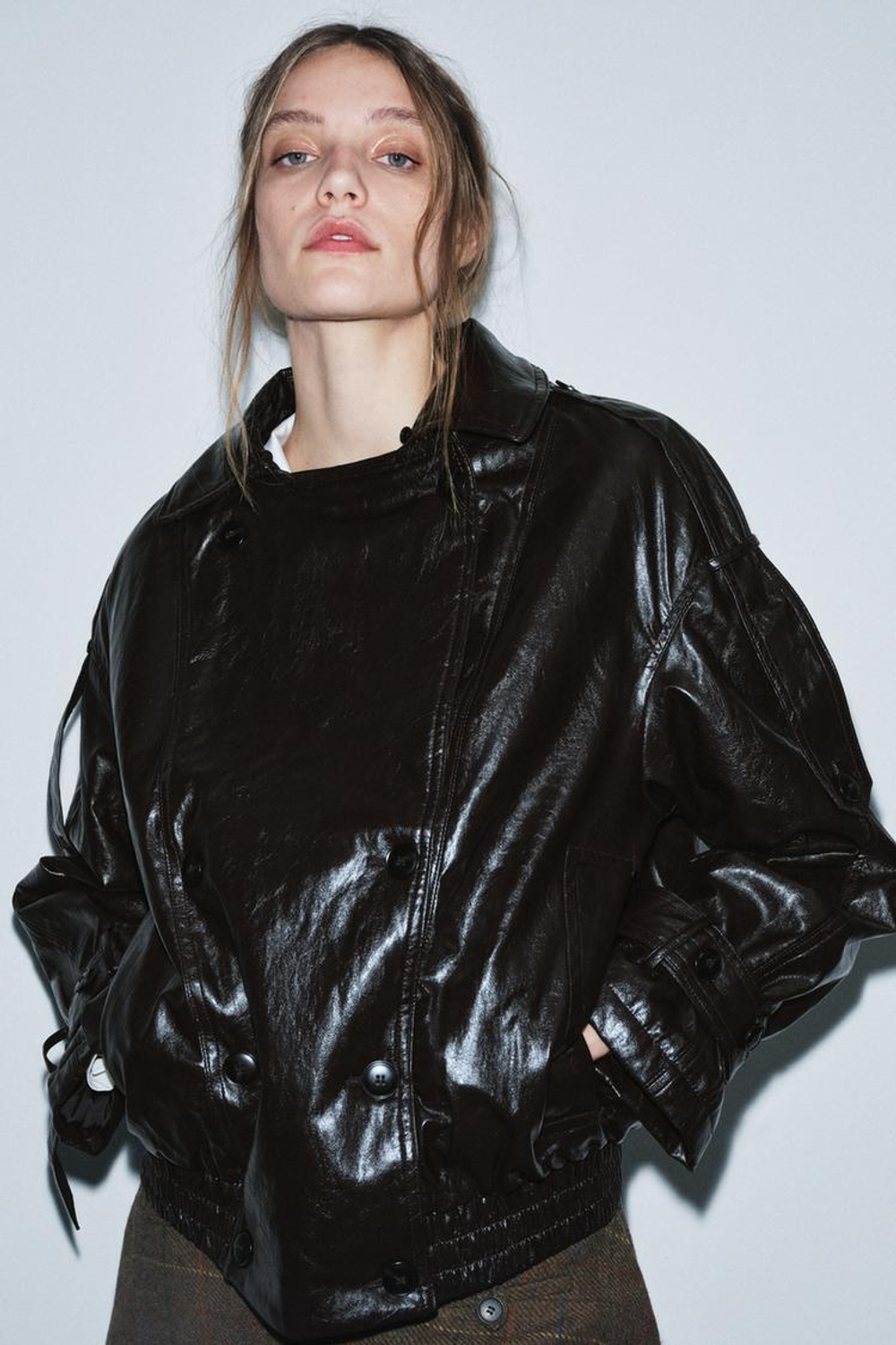 ZARA БЛЕСТЯЩАЯ КУРТКА С ВОРОТНИКОМ ИЗ ИСКУССТВЕННОГО МЕХА — ZW COLLECTION, КОРИЧНЕВЫЙ