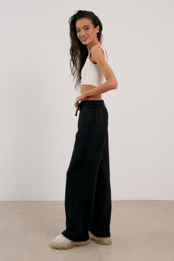 Брюки палаццо с начесом, темный графит