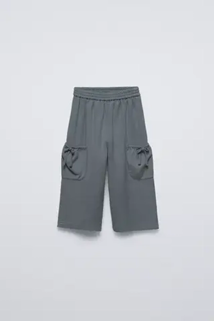 ZARA БРЮКИ ИЗ СТРУЯЩЕЙСЯ ТКАНИ С БАНТАМИ, СЕРЫЙ