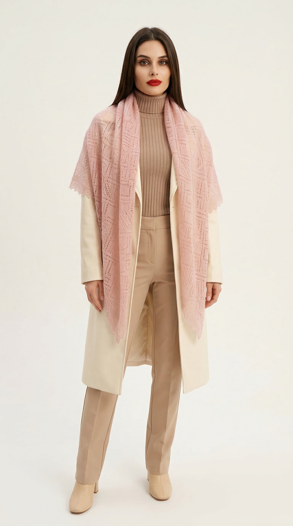 Оренбургский пуховый платок-паутинка А150-06 магнолия