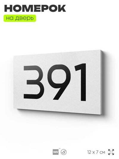 Номер на дверь 391, табличка на дверь для офиса, квартиры, кабинета, аудитории, склада, белая 120х70 мм, Айдентика Технолоджи
