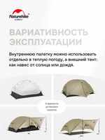 Палатка Naturehike Mongar UL 1-местная, алюминиевый каркас, сверхлегкая, песочная, артикул CNK2550WS016-MRS1