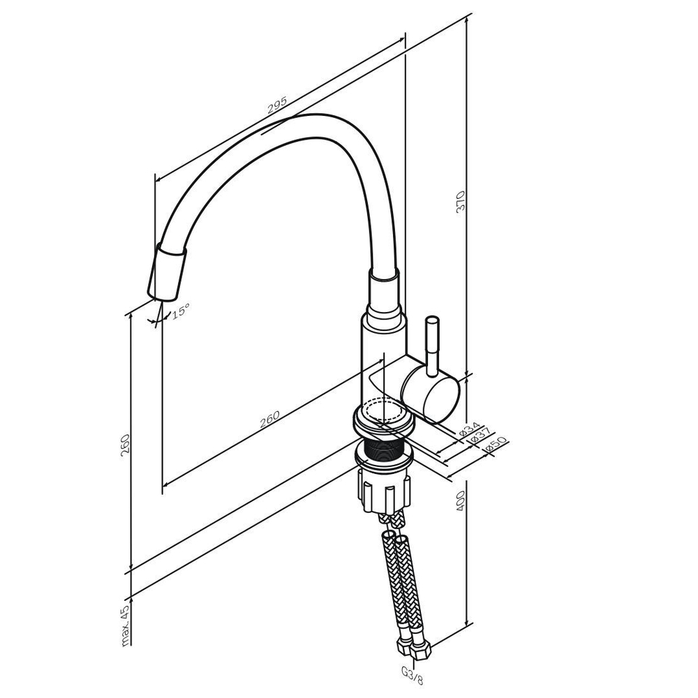 Смеситель для кухни с гибким изливом, черный/хром AM.PM X-Joy S F85B07602