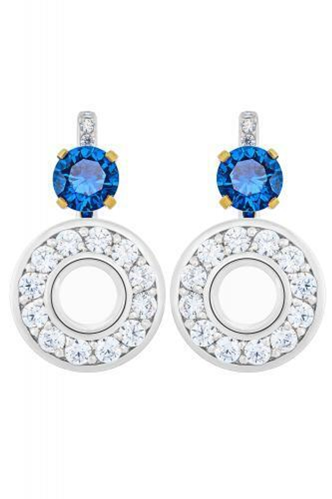 Серьги из серебра со вставками из выращенной шпинели и бесцветных фианитов