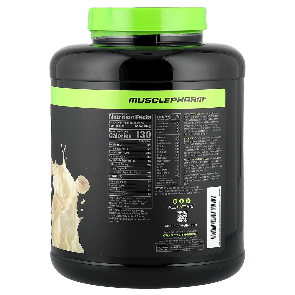 MusclePharm, Combat, 100% сыворотка, банановое молоко, 2,25 кг (5 фунтов)