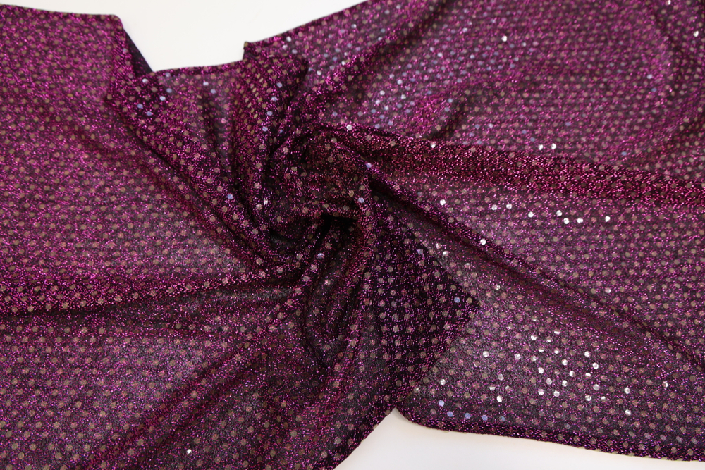 Трикотаж с пайетками темно-малиновый
