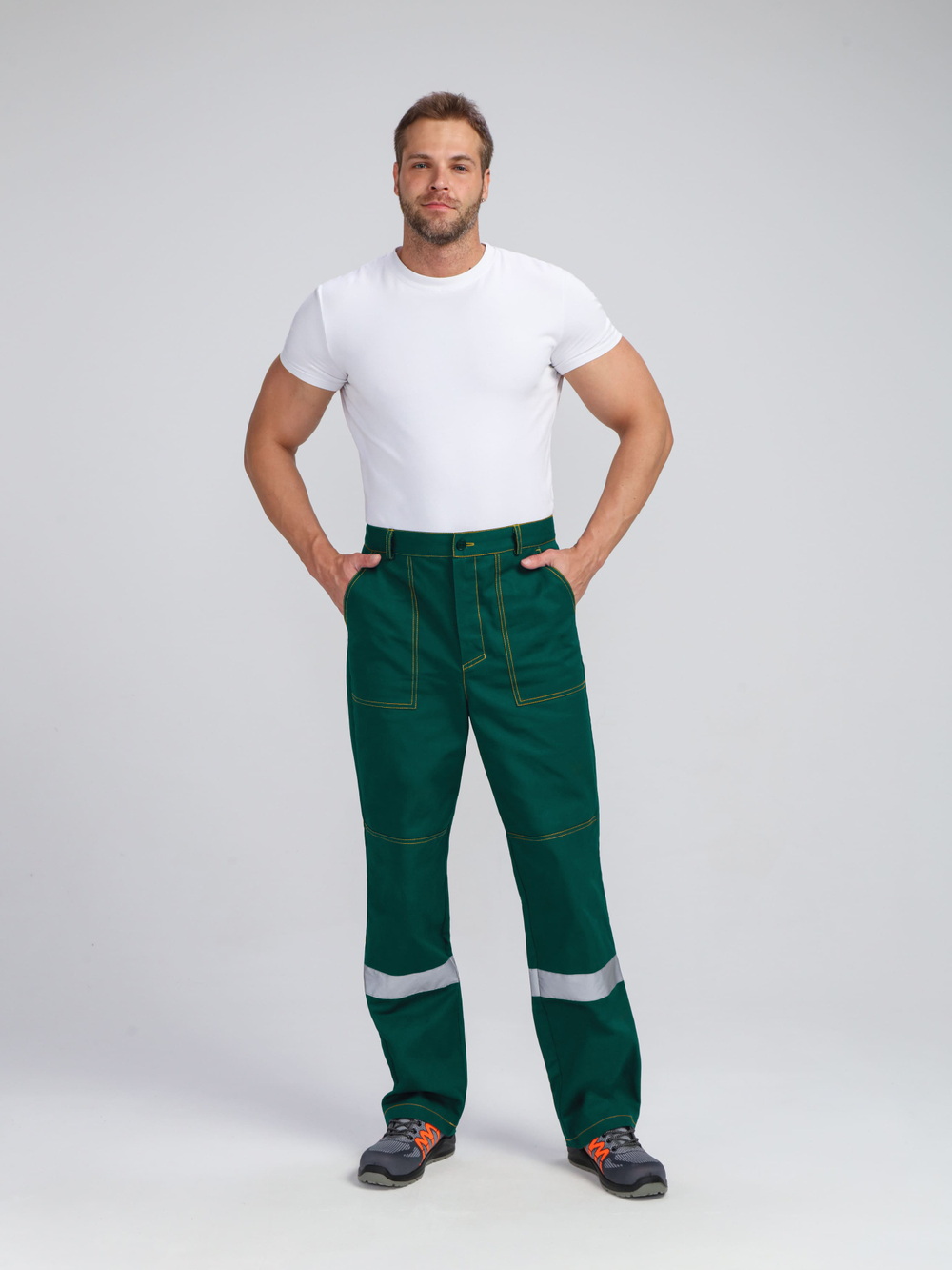 Костюм Бриготек-1 СОП (тк.Смесовая,260) брюки, зеленый/желтый