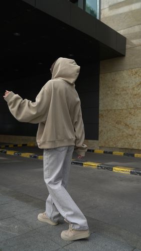 Бежевый худи на молнии с капюшоном