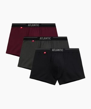 Трусы мужские боксеры (3шт), Atlantic 3MH-011, хлопок, темно-фиолетовый + черный + темный хаки