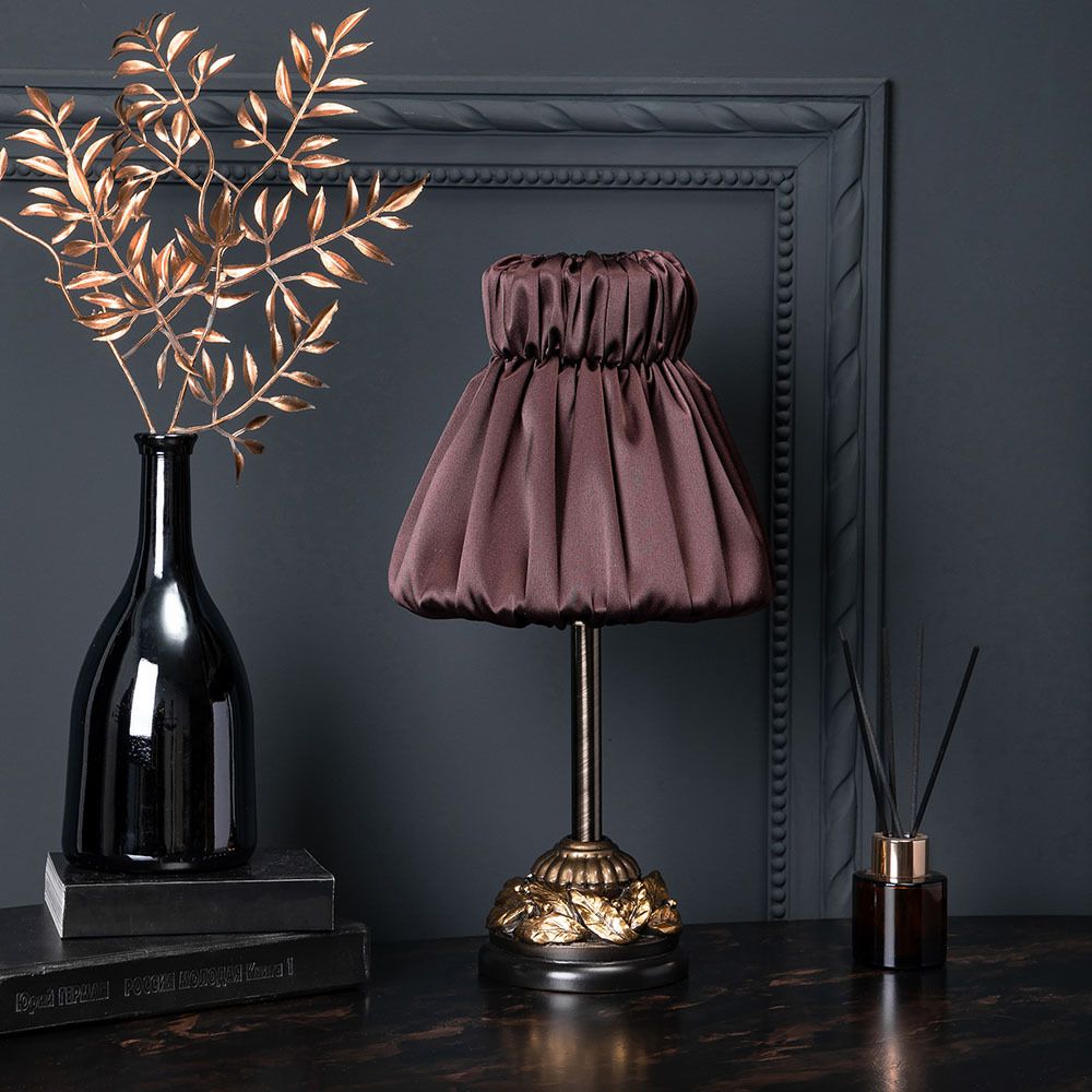 Настольная лампа Лоретт Бронза с абажуром Адель Шоколад