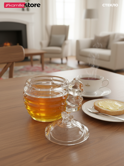 Баночка для меда 240 мл. с крышкой и декором "Мишка"